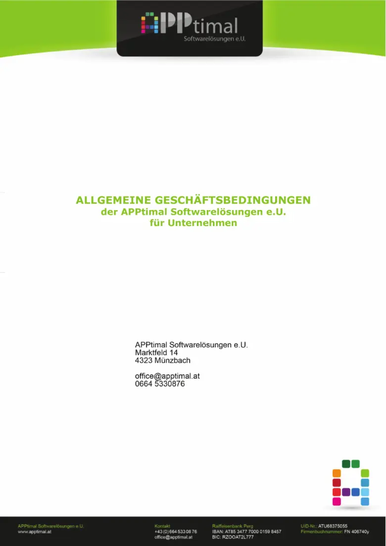 Titelseite der Allgemeinen Geschäftsbedingungen von APPtimal